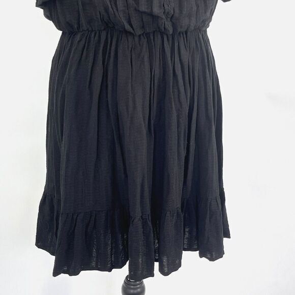 Talulah Mini Dress M Black Peasant Flutter Sleeves Elastic Shoulders Ruffle Hem - Picture 4 of 12